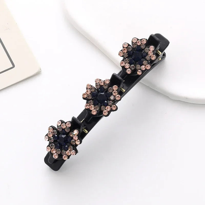 Fashion Sparkling Crystal Stone Braided Hair Clips